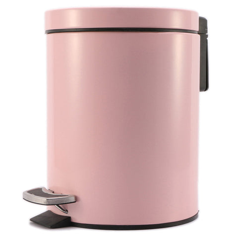 Foot Pedal Stainless Steel Trash Bin Round 12L Pink