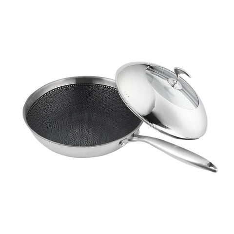 18/10 Stainless Steel 30cm Frying Pan Non Stick Interior with Lid