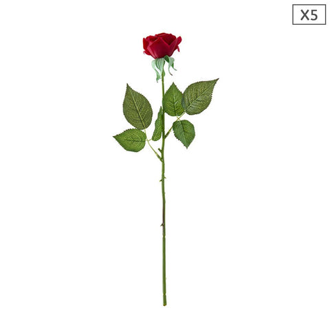 5pcs Artificial Silk Rose Red