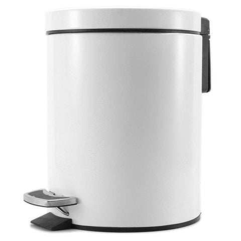 Foot Pedal Stainless Steel Trash Bin Round 12L White