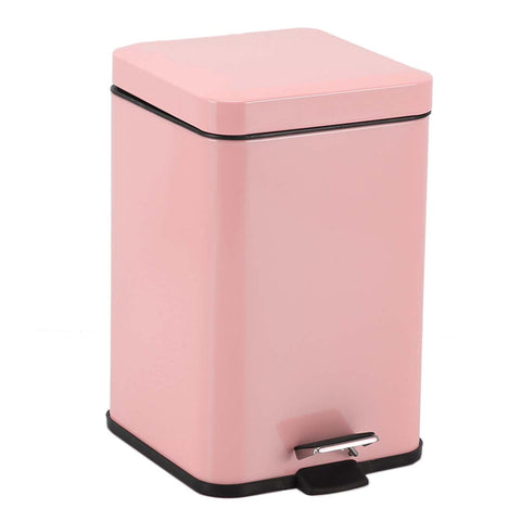 Foot Pedal Stainless Steel Trash Bin Square 6L Pink
