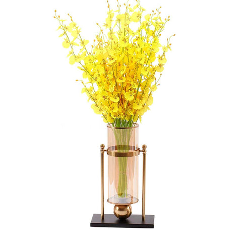 42cm Transparent Glass Vase with Yellow Artificial Flower