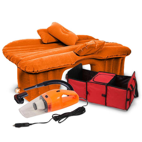 Portable Car Set Inflatable Air Bed Mattress Storage Organiser Handheld Vacuum Cleaner Orange
