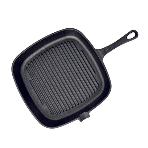 23.5cm Square Ribbed Cast Iron Frying Pan with Handle