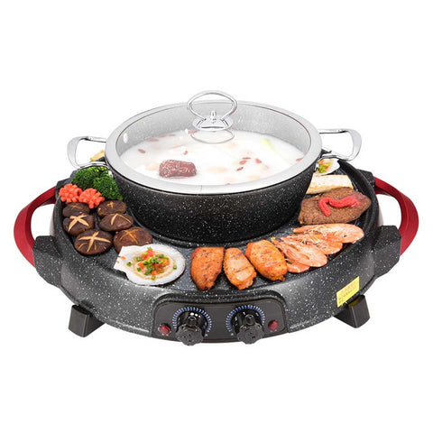 2 in 1 Electric Stone Coated Grill Plate and Hotpot