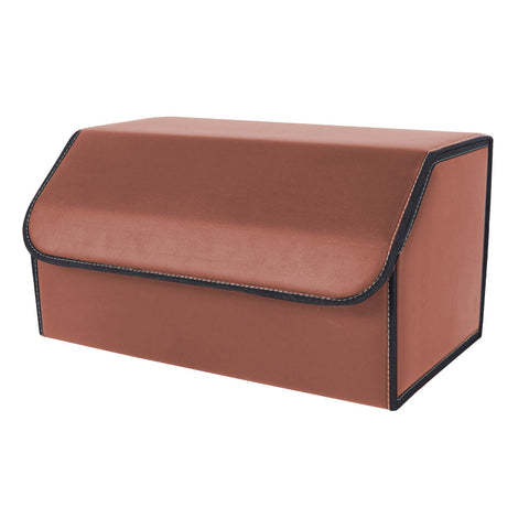 Leather Car Boot Foldable Trunk Cargo Organizer Box Coffee Large