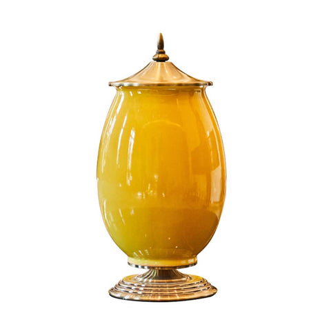 40cm Ceramic Vase with Gold Metal Base Yellow