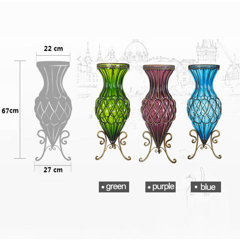 67cm Green Glass Floor Vase with 10pcs White Artificial Flower Set