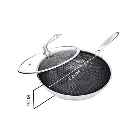 32cm Stainless Steel Frying Pan with Glass Lid