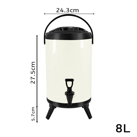 8L Stainless Steel Milk Tea Barrel with Faucet White