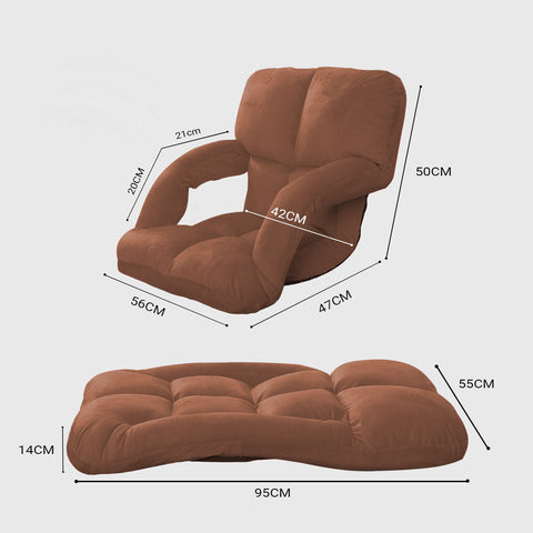 Foldable Floor Recliner Lazy Chair with Armrest Coffee