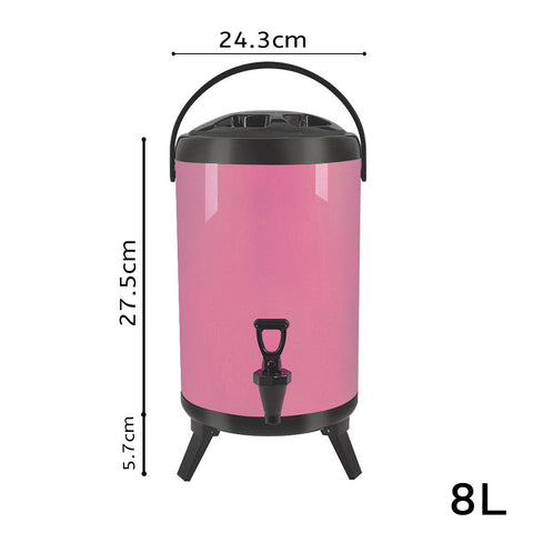 8L Stainless Steel Milk Tea Barrel with Faucet Pink