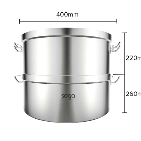 2 Tier Commercial 304 Stainless Steel Steamer 40*26cm