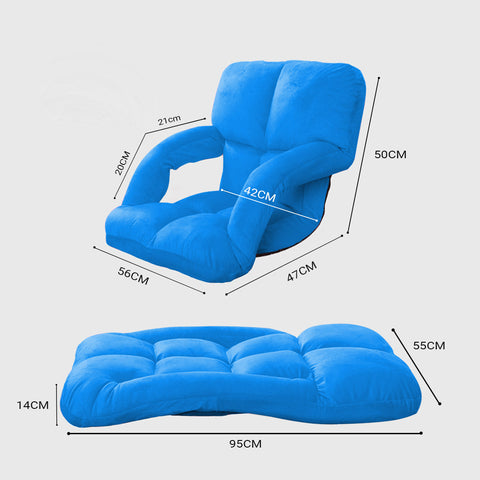 Foldable Floor Recliner Lazy Chair with Armrest Blue