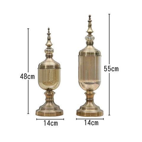 2x Clear Bronze Glass Vase with Lid Set
