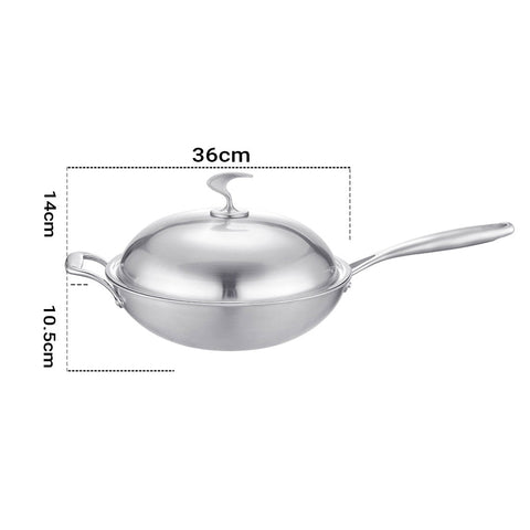 18/10 Stainless Steel 36cm Frying Pan Skillet with Helper Handle and Lid