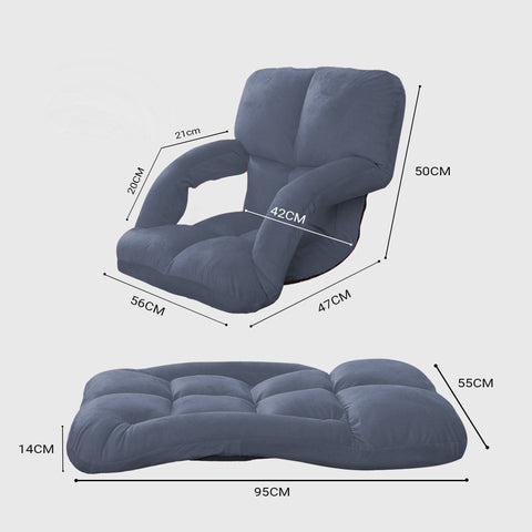 Foldable Floor Recliner Lazy Chair with Armrest Grey