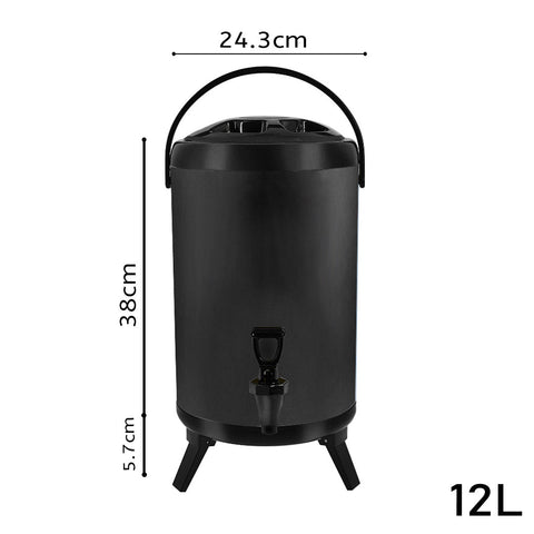 12L Stainless Steel Milk Tea Barrel with Faucet Black
