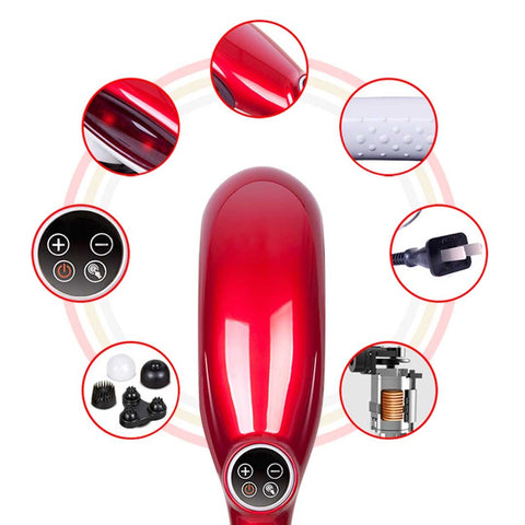 6 Heads Handheld Massager with Soothing Heat Red