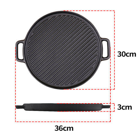 30cm Round Cast Iron Ribbed Pan