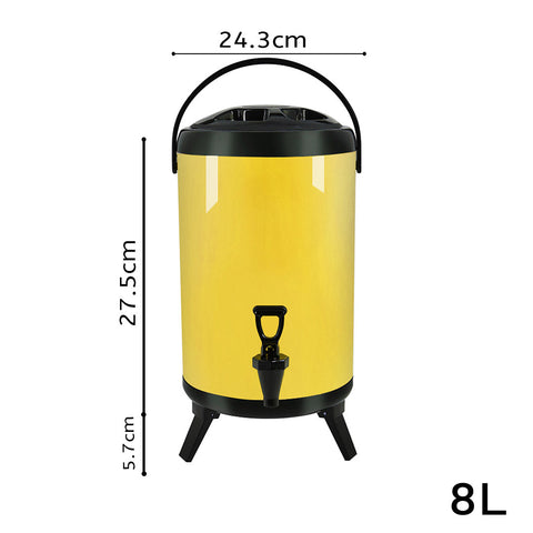 8L Stainless Steel Milk Tea Barrel with Faucet Yellow