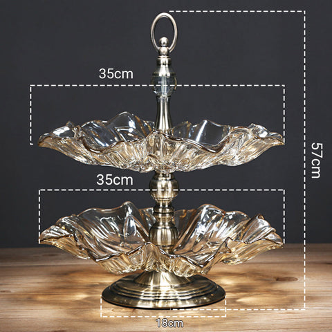 2 Tier Crystal Glass Fruit Bowl