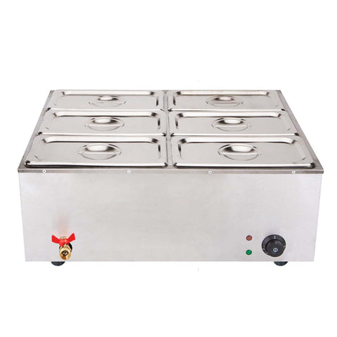 Stainless Steel 6 X 1/3 GN Pan Electric Bain-Marie Food Warmer with Lid