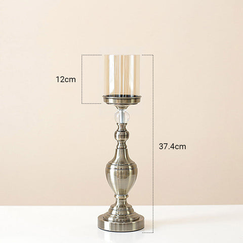 37.4cm Glass Candle Holder Iron Metal