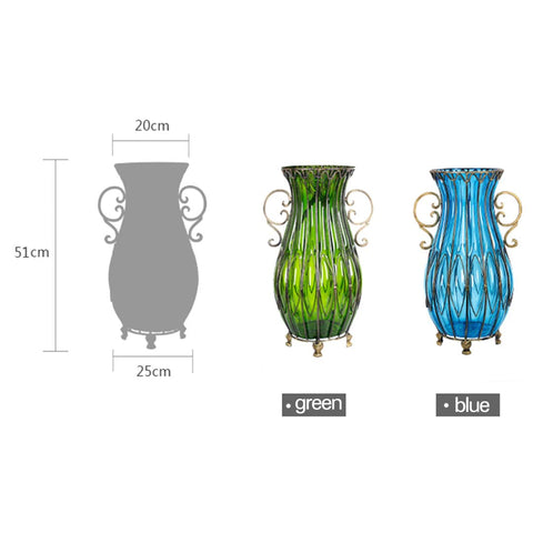 51cm Blue Glass Floor Vase and 10pcs White Artificial Flower Set