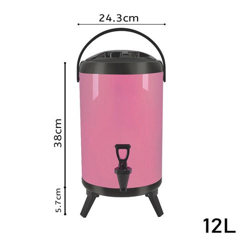 12L Stainless Steel Milk Tea Barrel with Faucet Pink