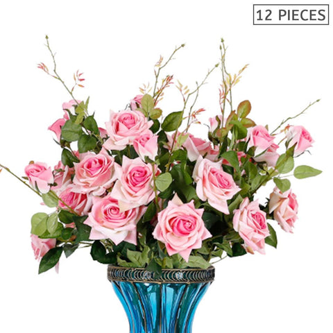 12 Heads Artificial Silk Rose Bouquet Pink
