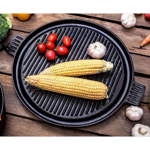 43cm Round Ribbed Cast Iron Frying Pan with Handle