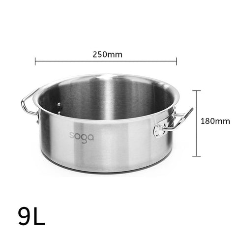9L Top Grade 18/10 Stainless Steel Stockpot No Lid