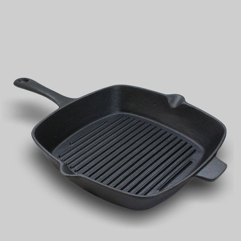 26cm Square Ribbed Cast Iron Frying Pan with Handle