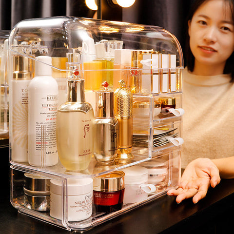 Transparent Cosmetic Storage Box with Pearls