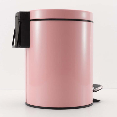 Foot Pedal Stainless Steel Trash Bin Round 7L Pink