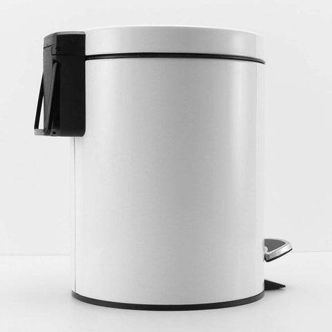Foot Pedal Stainless Steel Trash Bin Round 7L White