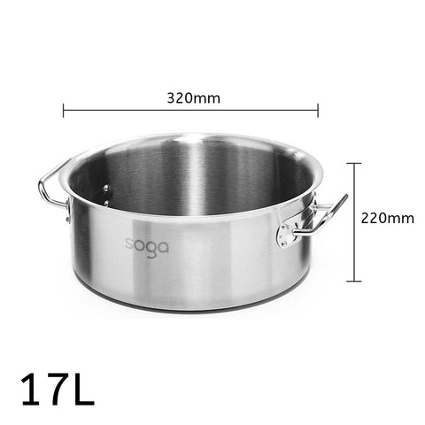 17L Top Grade 18/10 Stainless Steel Stockpot No Lid