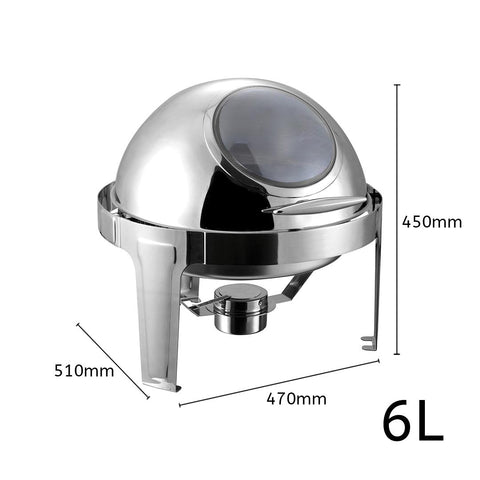 6L Round Stainless Steel Food Warmer with Glass Roll Top