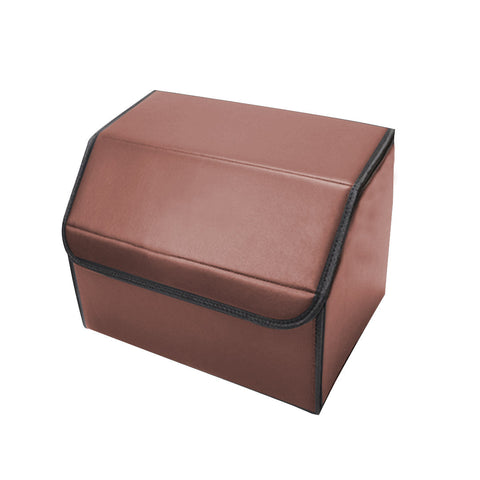 Leather Car Boot Foldable Trunk Cargo Organizer Box Coffee Small