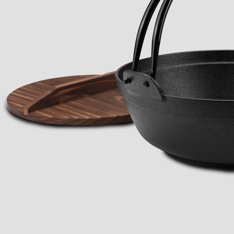 29cm Cast Iron Sukiyaki Hot Pot with Wooden Lid