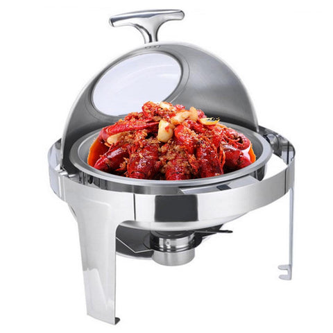6L Round Stainless Steel Food Warmer with Glass Roll Top