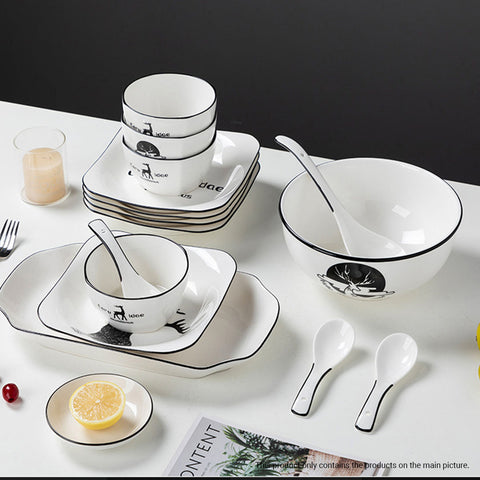 White Antler Printed Ceramic Dinnerware Set of 28