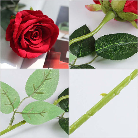 5pcs Artificial Silk Rose Red