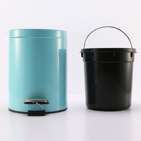 Foot Pedal Stainless Steel Trash Bin Round 7L Blue