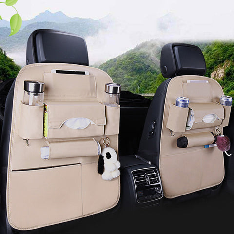 PVC Leather Car Back Seat Multi-Pocket Organizer and iPad Mini Holder White