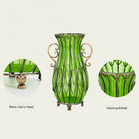 51cm Green Glass Floor Vase with 12pcs Pink Artificial Flower Set