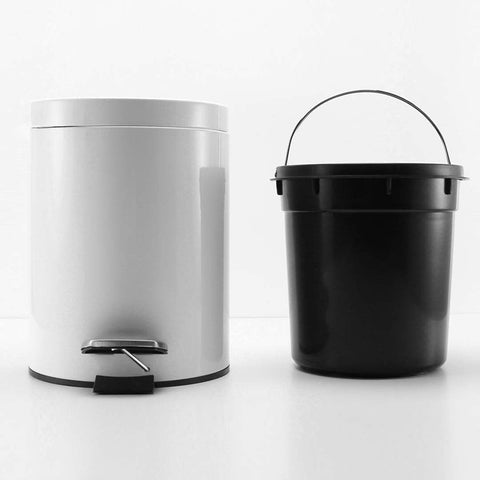 Foot Pedal Stainless Steel Trash Bin Round 12L White