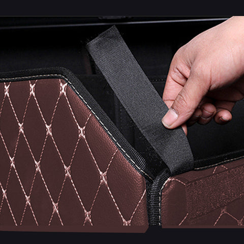 Leather Car Boot Foldable Trunk Cargo Organizer Box Coffee/Gold Stitch Medium
