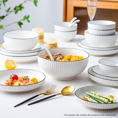 White Japanese Style Ceramic Dinnerware Set of 4